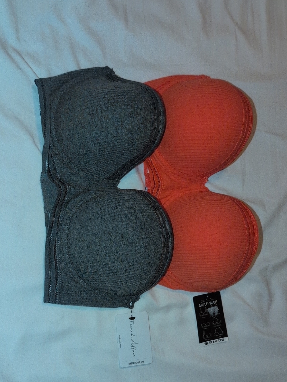 Multi-Way Strapless Bra Set - Gray & Orange